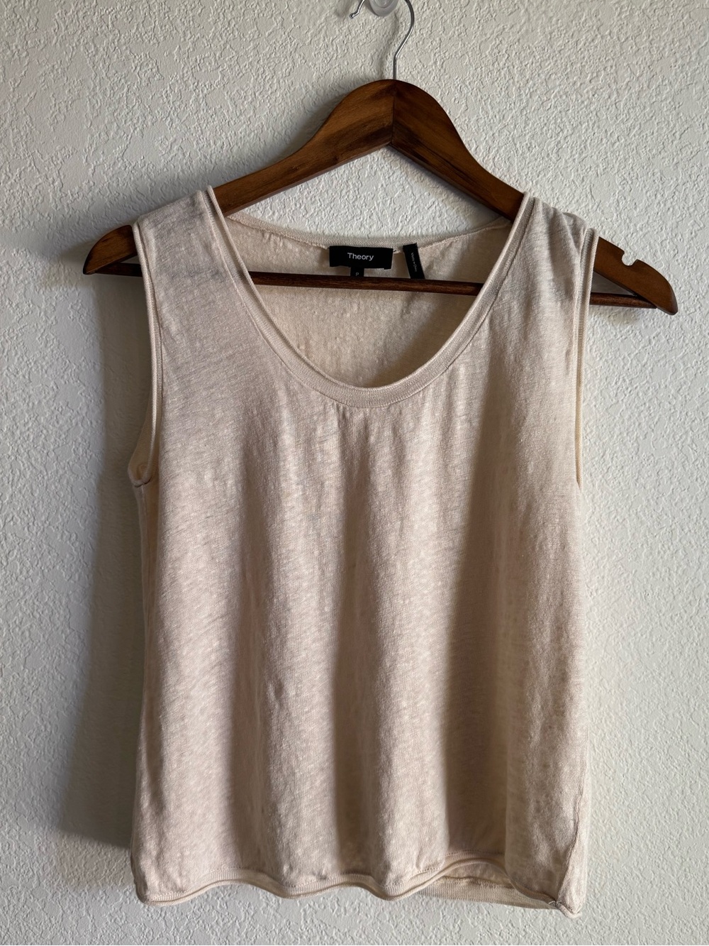 Theory Relay Tank P Ivory 100% Linen Minimalist Sleeveless Top